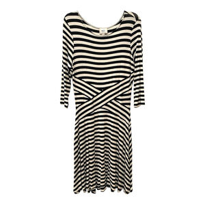Eci New York Women Size Large Striped Dress Fit & Flare Stretch Knit Black White